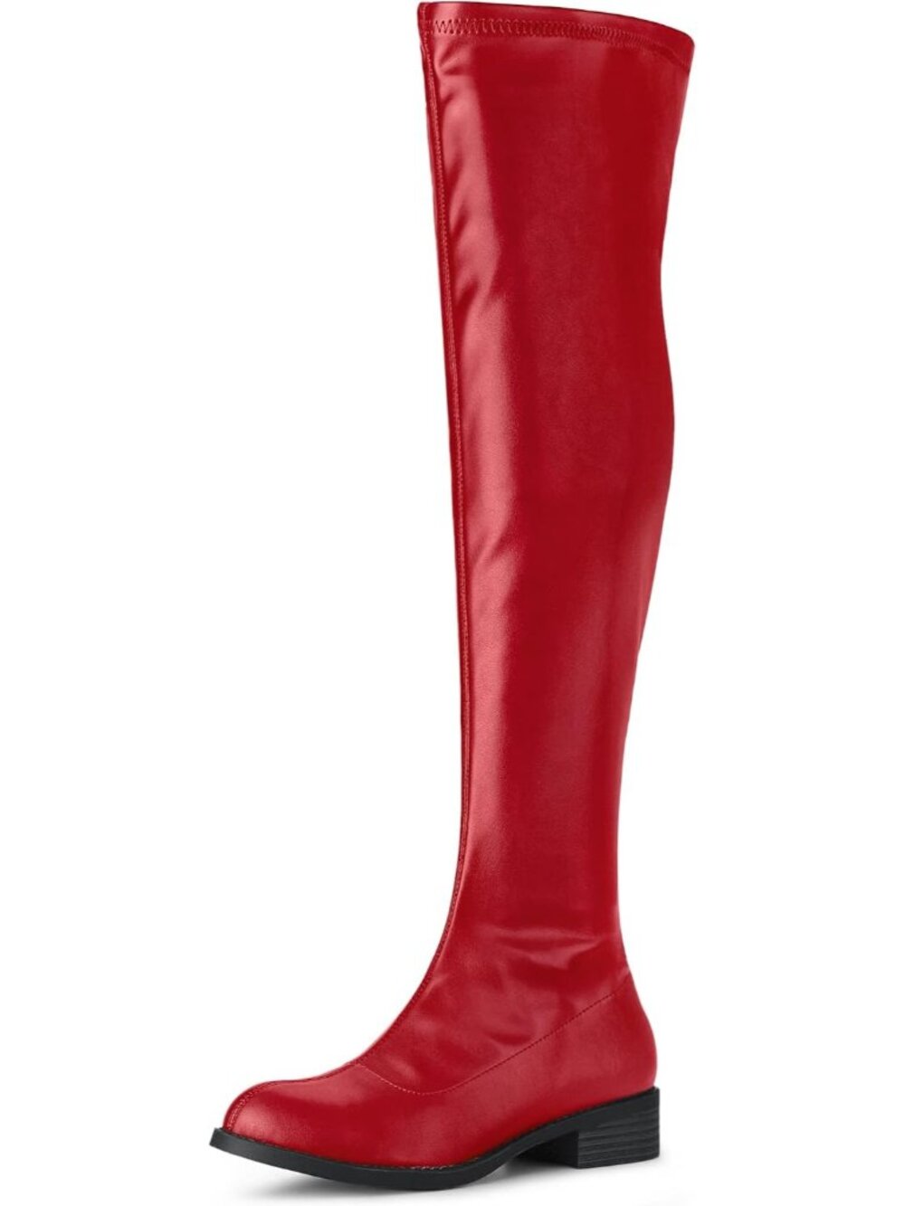 👢Women's Red Thigh High Boots Low Block Heel Fashion Over the Knee High Boot